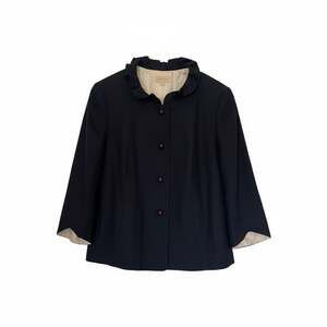 Vtg J.Crew Navy Ruffle Neck Swing Cotton Canvas Jacket S/M Nautical